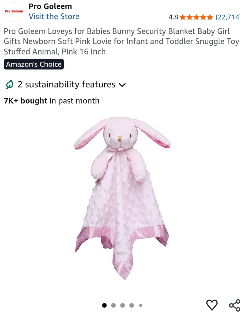 Pro Goleem Pink Bunny Lovey Security Blanket